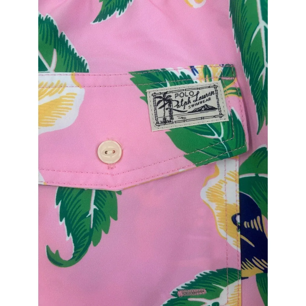 Polo Ralph Lauren Men XXL Pink Hibiscus Floral Tropical Swim Trunks Slim Fit New